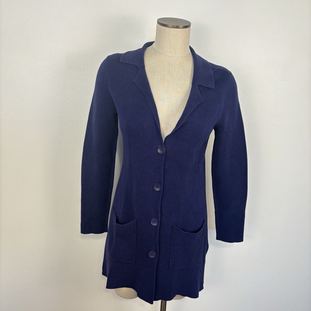 Eileen Fisher Womens S Navy Blue Silk Cotton Knit Button Front Cardigan Jacket